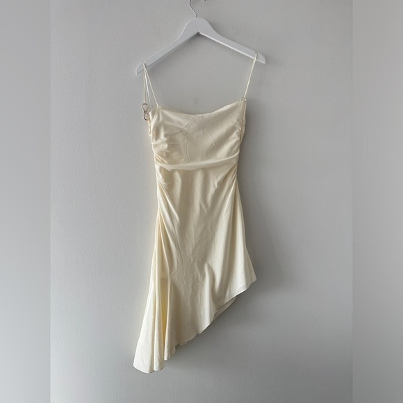 MACH & MACH Crystal Bow Embellished Draped Ivory Mini Dress 10 - Picture 10 of 15